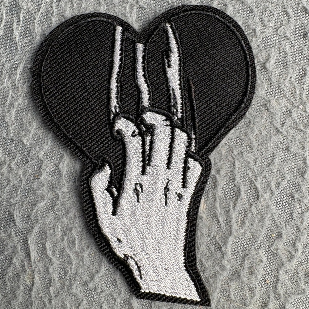 Gothic Clawed Hand Heart Embroidered Patch Black White Horror Punk Accessory